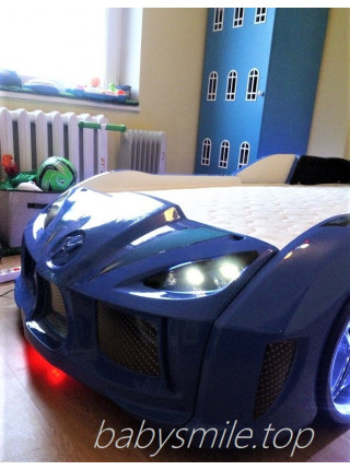 Детская кровать машина - с мягкой спинкой, Ауди синяя 190х90 см